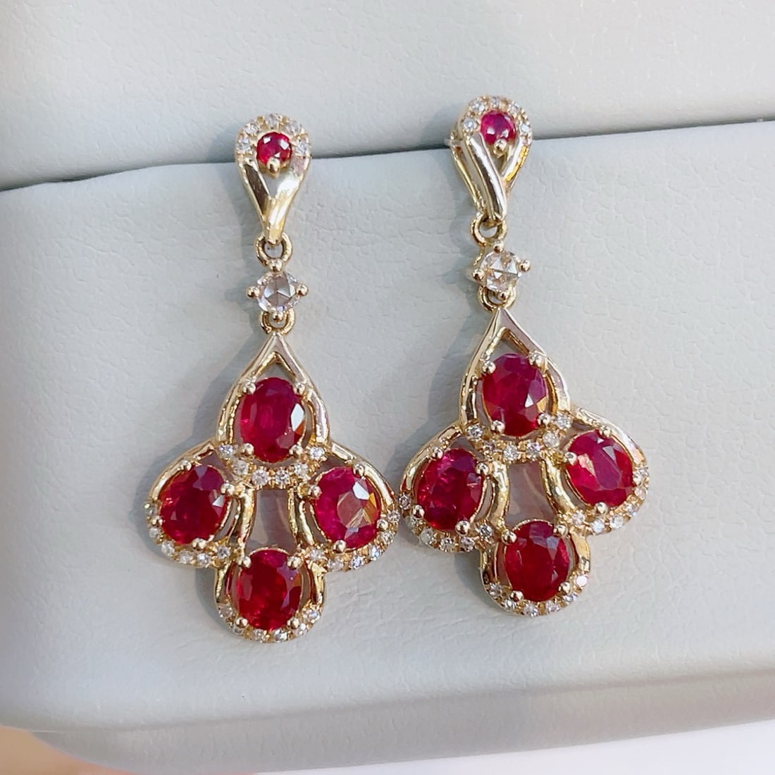14k Gold 2.10 Ct Natural Ruby & Diamond & Sapphire Earrings (1 of 5)