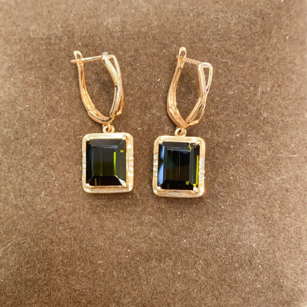 14k Gold 4.80 Ctw Natural Tourmaline & Diamond Earrings - 3