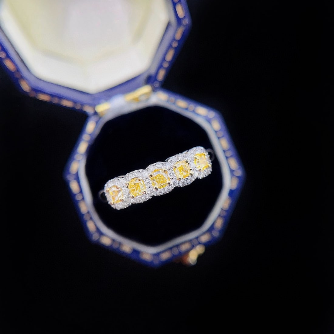 14k Gold 0.55 Ctw Natural Yellow Diamond & Diamond Ring: Ref:230950195 // gold content:14k gold // ring size:7. 25us // // main gemstone:yellow diamond // shape:cushion // carat weight:0. 38ct // color:yellow // treatment:natural // // adjacent gemstone