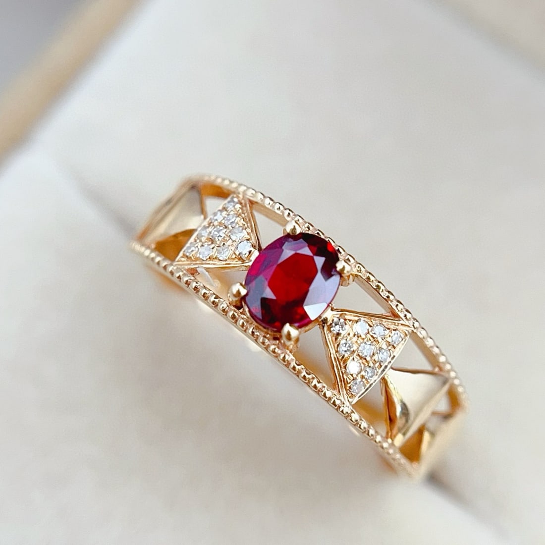 14k Gold 0.50 Ct Natural Ruby & Diamond Ring - 4