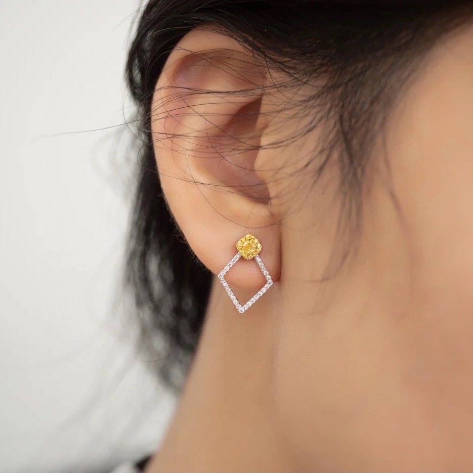 14k Gold 0.42 Ctw Natural Yellow Diamond & Diamond Earrings - 2