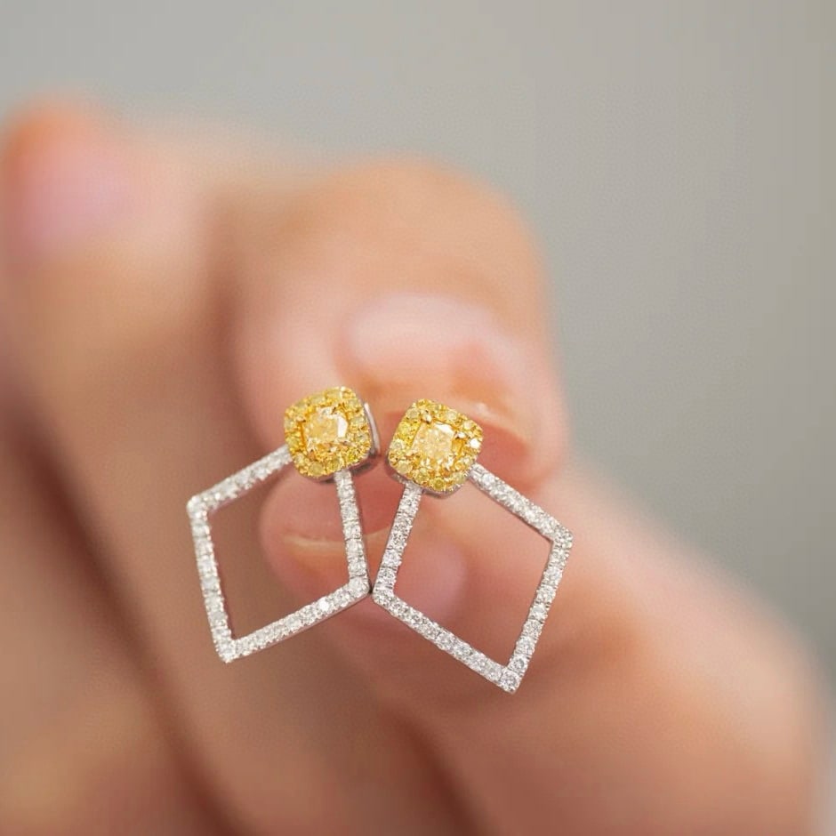 14k Gold 0.42 Ctw Natural Yellow Diamond & Diamond Earrings - 5