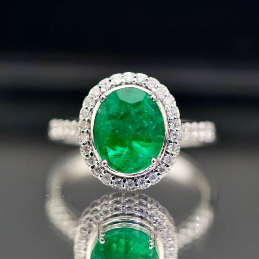 14k Gold 3.39 Ctw Vivid Green Natural Emerald & Diamond Ring (1 of 6)