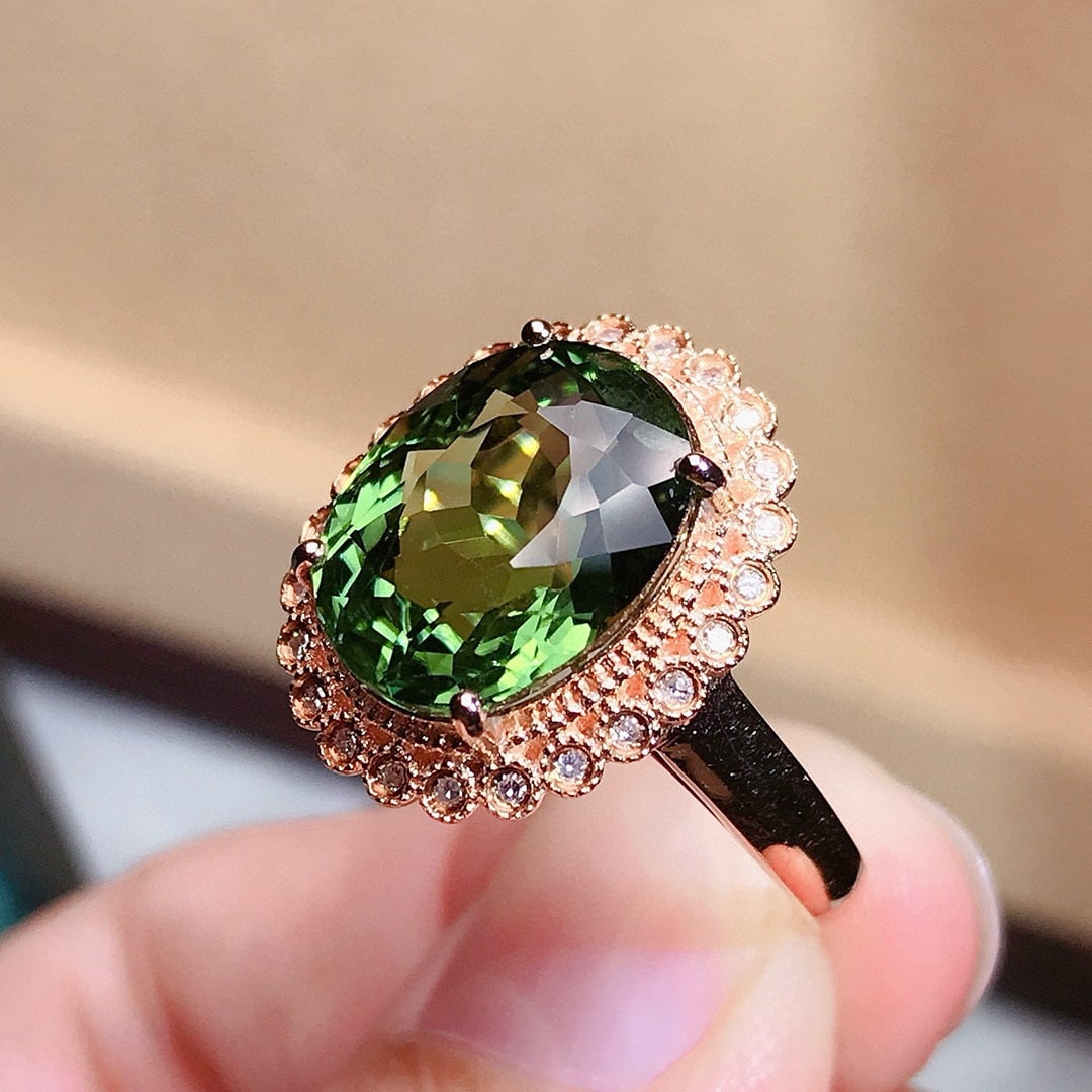 14k Gold 5.5 Ct Natural Tourmaline & Diamond Ring - 5