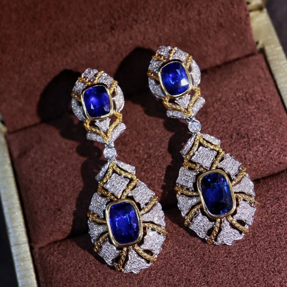 14k Gold 5.00 Ctw Natural Sapphire & Diamond Earrings - 5