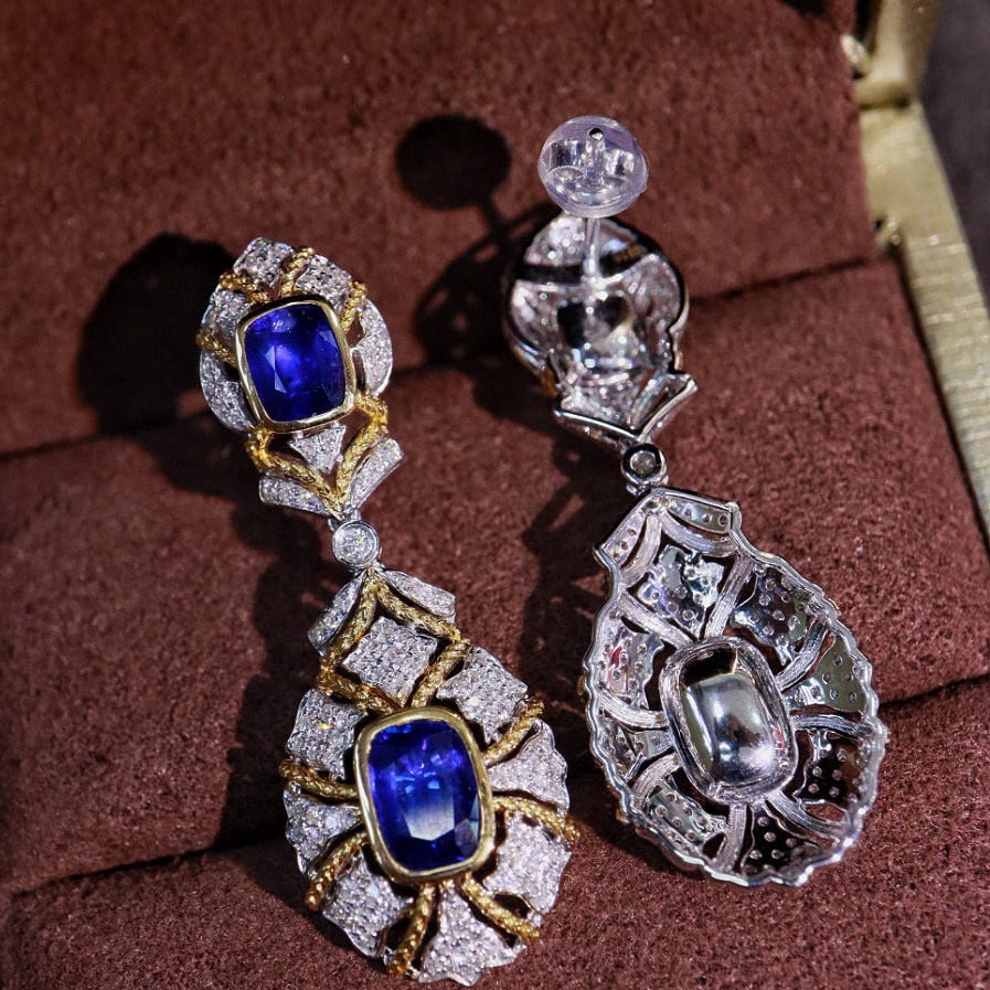 14k Gold 5.00 Ctw Natural Sapphire & Diamond Earrings - 6