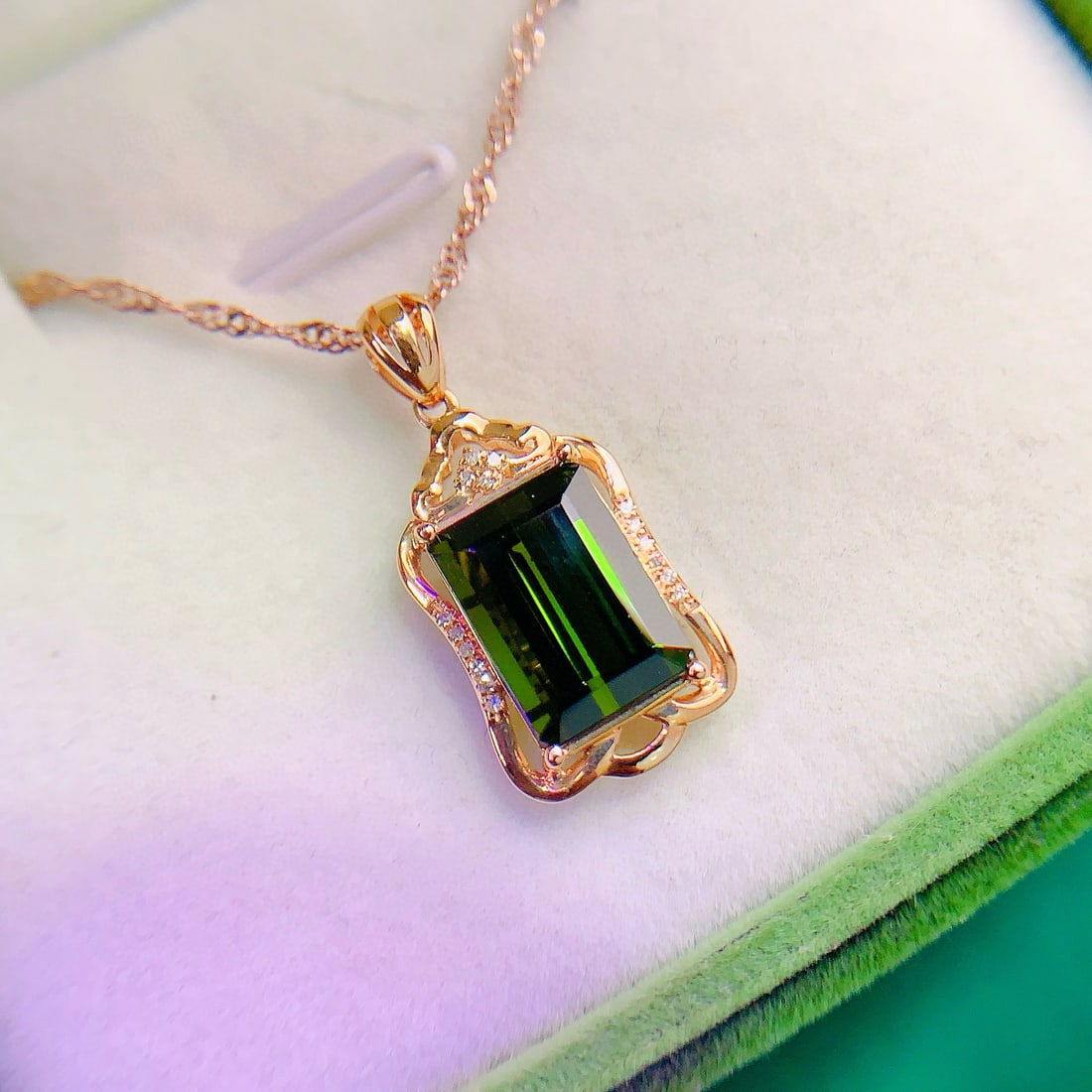 14k Gold 4.05 Ctw Natural Tourmaline & Diamond Pendant( Without Chain ) - 3