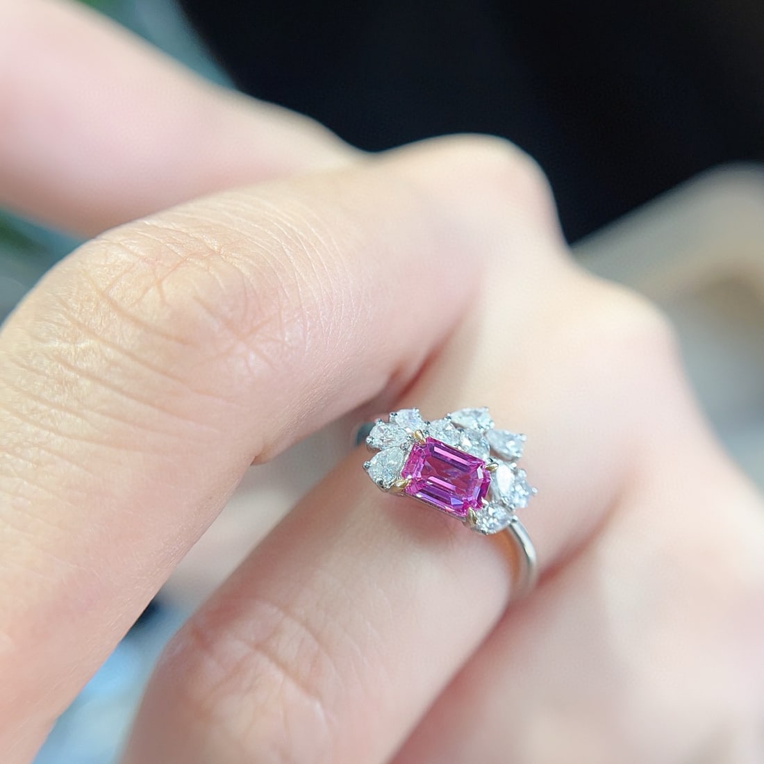 14k Gold 1.00 Ct Natural Padparadscha Sapphire & Diamond Ring - 4