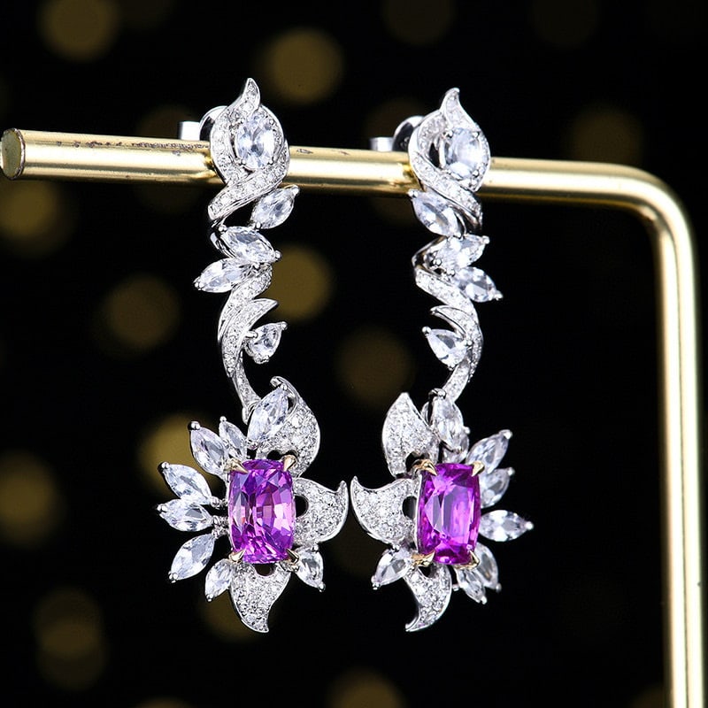 14k Gold 2.58 Ctw Natural Sapphire & Diamond Earrings - 3