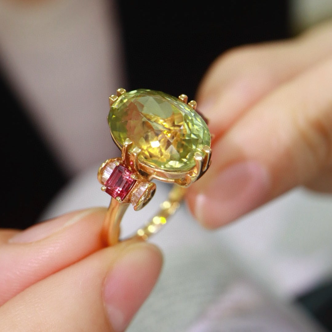 14k Gold 9.7 Ctw Natural Tourmaline & Sapphire Ring - 3