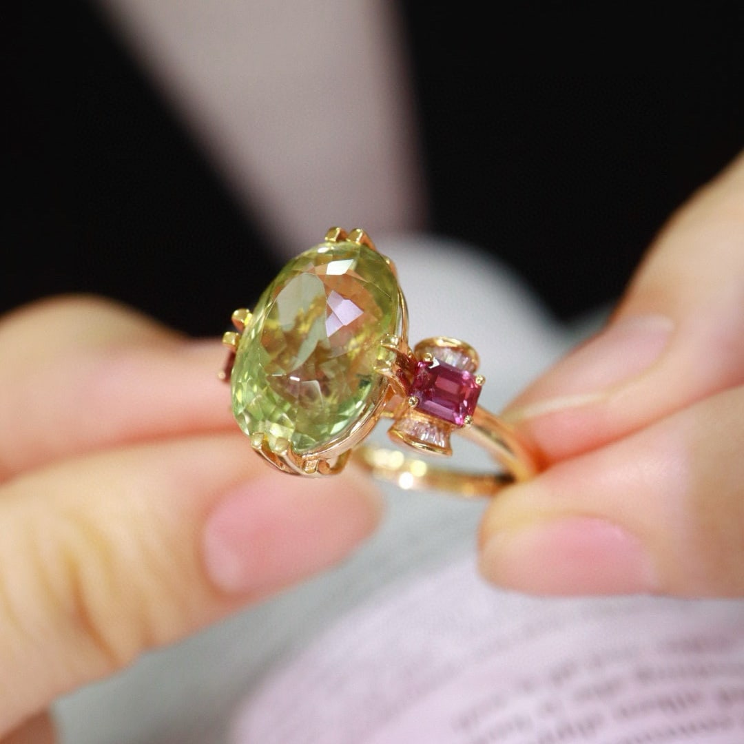 14k Gold 9.7 Ctw Natural Tourmaline & Sapphire Ring - 4