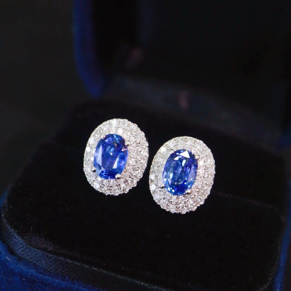 14k Gold 2.76 Ctw Natural Sapphire & Diamond Earrings - 2
