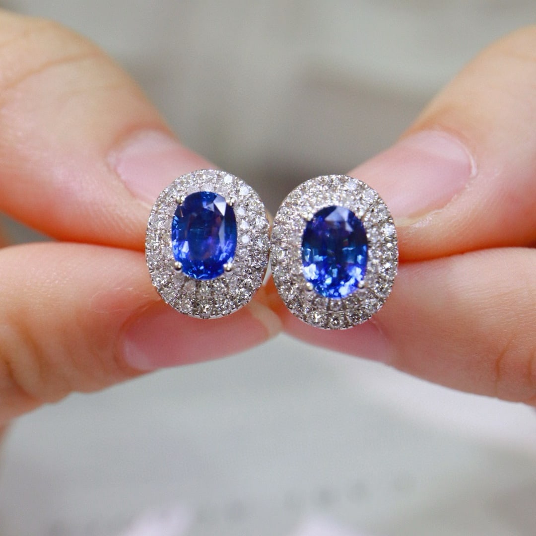 14k Gold 2.76 Ctw Natural Sapphire & Diamond Earrings - 5