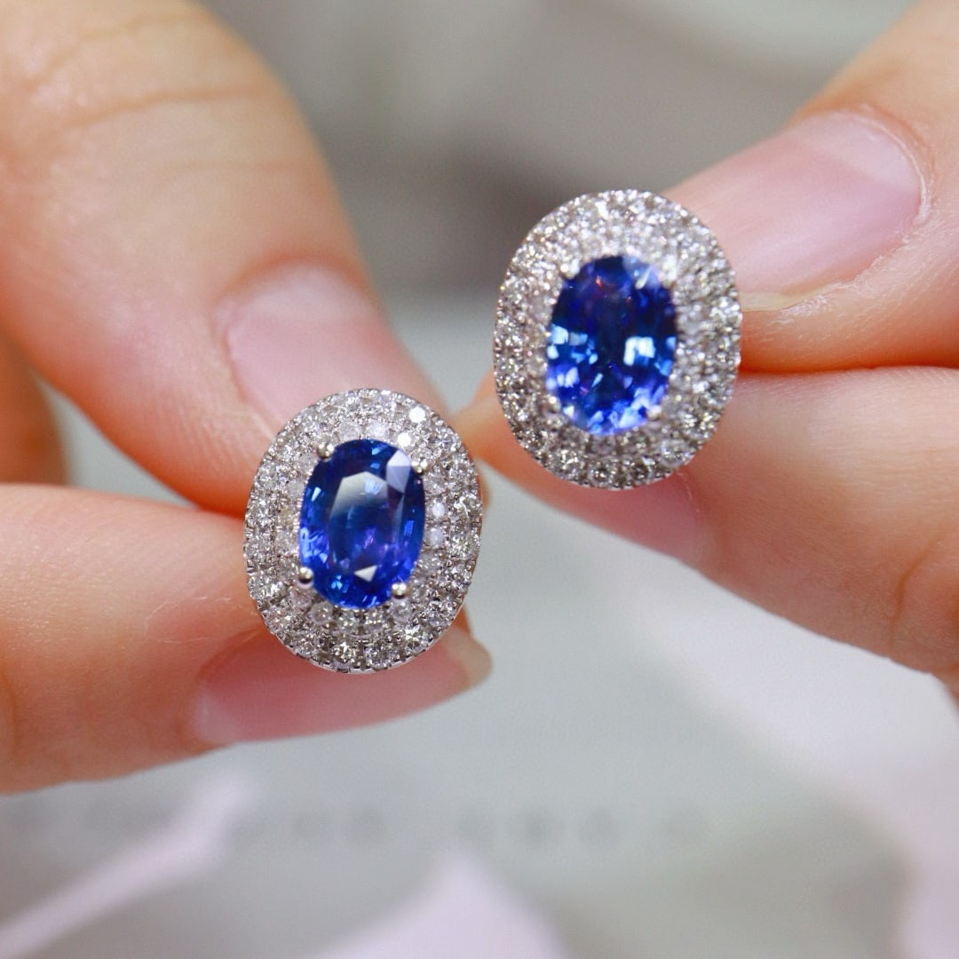 14k Gold 2.76 Ctw Natural Sapphire & Diamond Earrings - 6