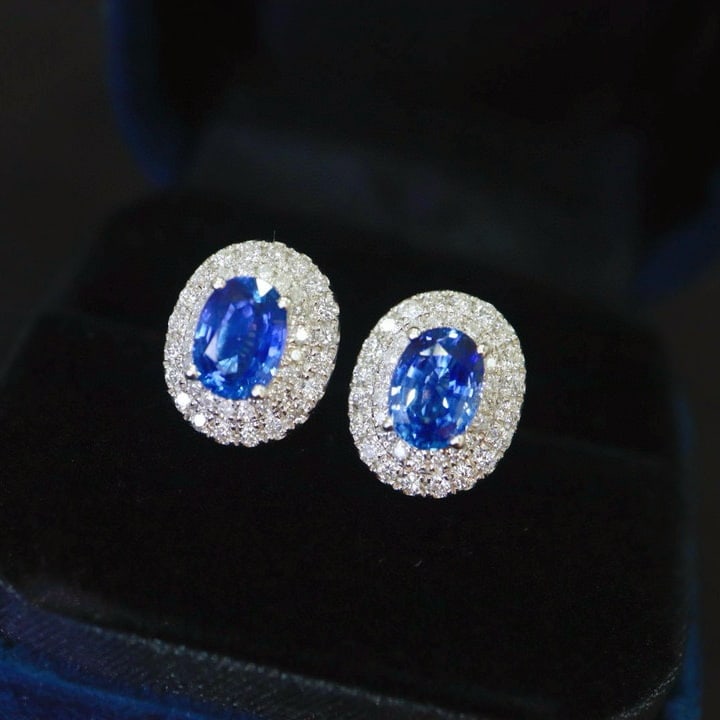 14k Gold 2.76 Ctw Natural Sapphire & Diamond Earrings - 7