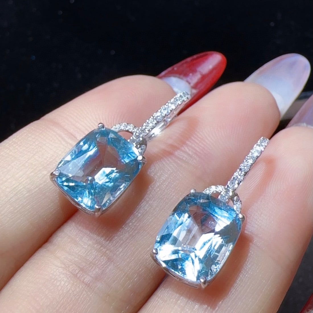 14k Gold 7.86 Ctw Natural Aquamarine & Diamond Earrings - 3