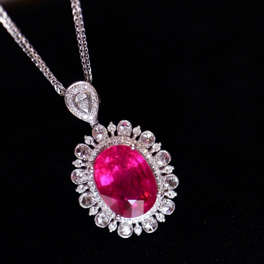 14k Gold 3.85 Ct Natural Tourmaline & Diamond Pendant( Without Chain ) - 2