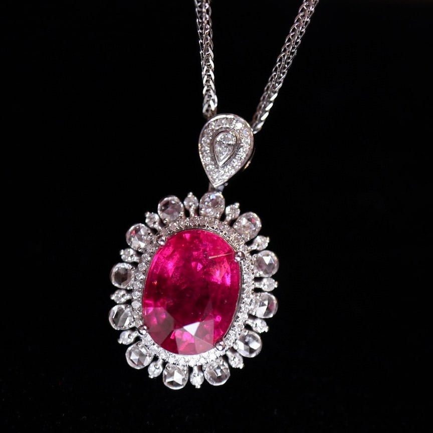 14k Gold 3.85 Ct Natural Tourmaline & Diamond Pendant( Without Chain ) - 3