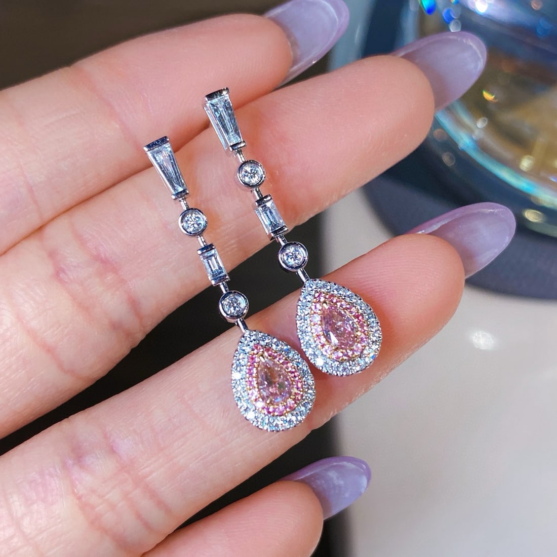 14k Gold 1.05 Ctw Natural Pink Diamond & Diamond Earrings - 5