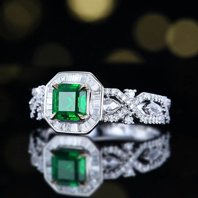 14k Gold 1.16 Ctw Vivid Green Natural Emerald & Diamond Ring - 2