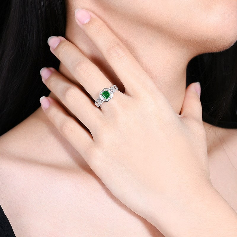 14k Gold 1.16 Ctw Vivid Green Natural Emerald & Diamond Ring - 7