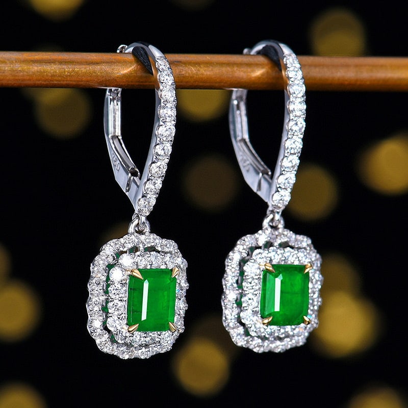 14k Gold 1.88 Ctw Vivid Green Natural Emerald & Diamond Earrings - 3