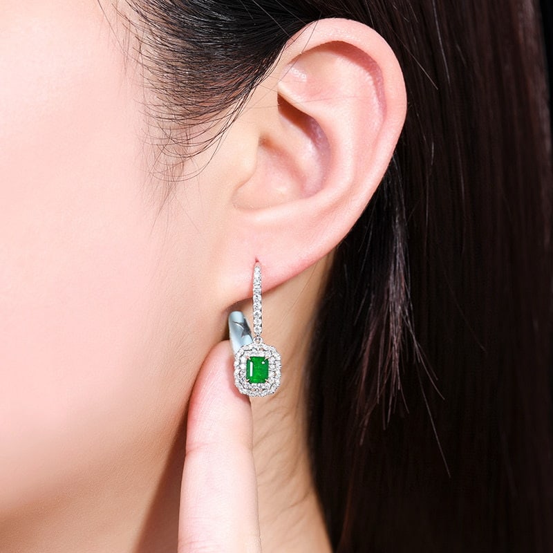 14k Gold 1.88 Ctw Vivid Green Natural Emerald & Diamond Earrings - 4