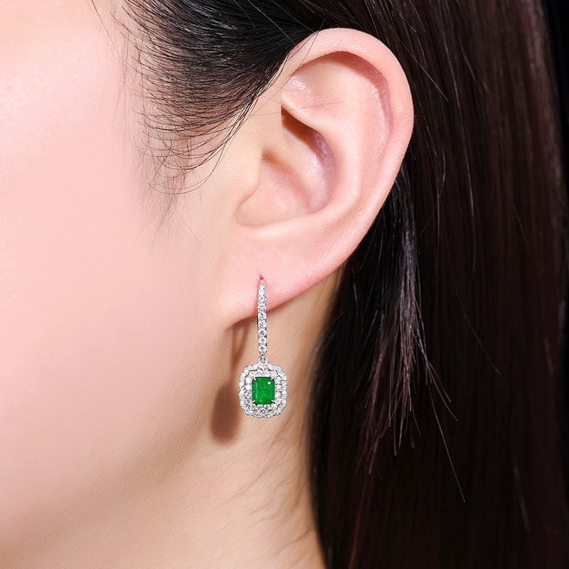 14k Gold 1.88 Ctw Vivid Green Natural Emerald & Diamond Earrings - 5