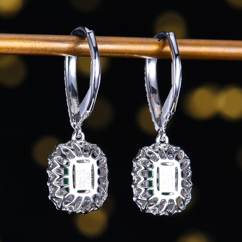 14k Gold 1.88 Ctw Vivid Green Natural Emerald & Diamond Earrings - 7