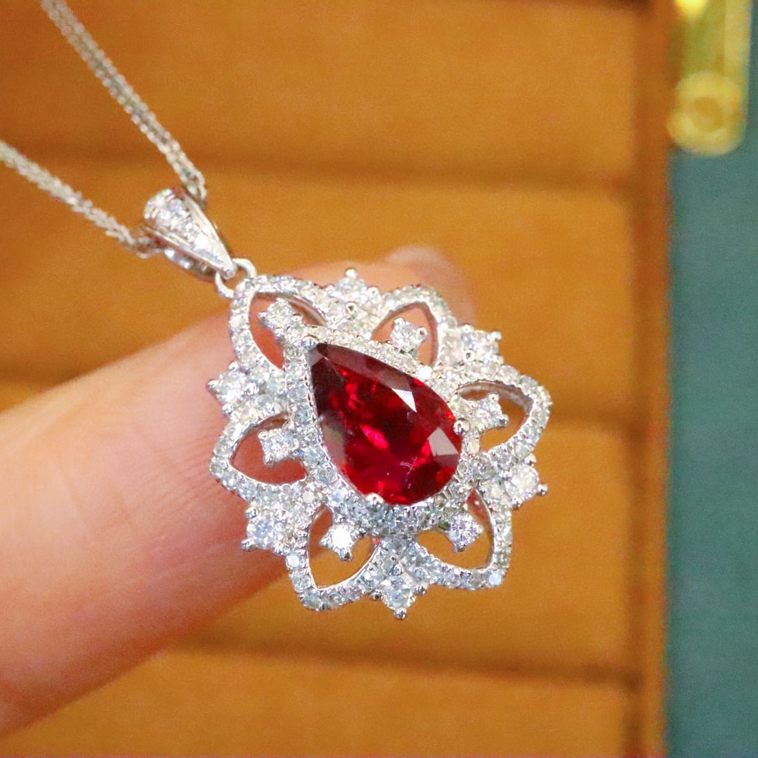 14k Gold 1.48 Ctw Natural Ruby & Diamond Pendant( Without Chain ) - 2