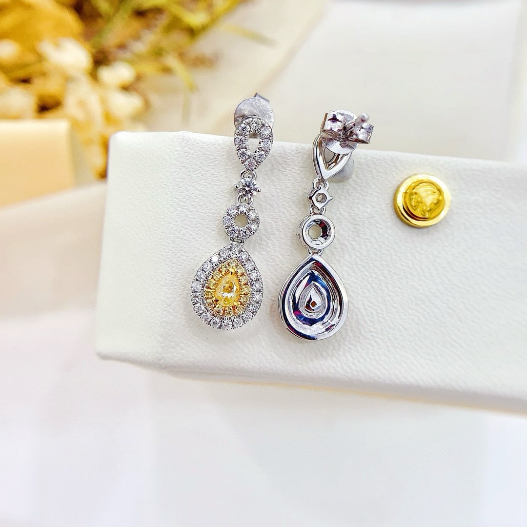 14k Gold 0.80 Ctw Natural Yellow Diamond & Diamond Earrings - 3