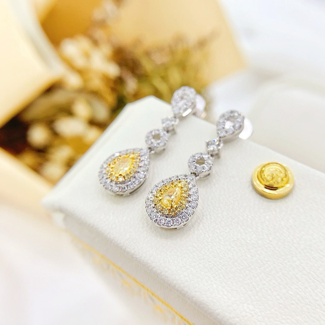 14k Gold 0.80 Ctw Natural Yellow Diamond & Diamond Earrings - 4