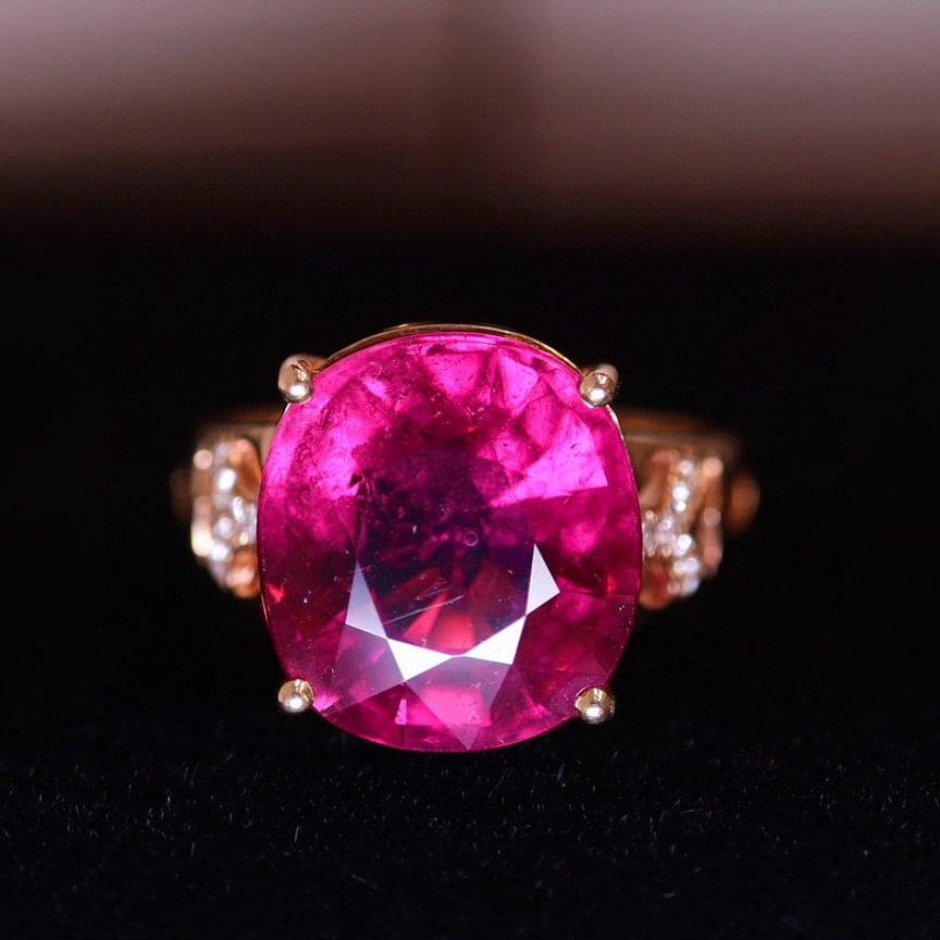 14k Gold 7.63 Ct Natural Tourmaline & Diamond Ring (1 of 7)