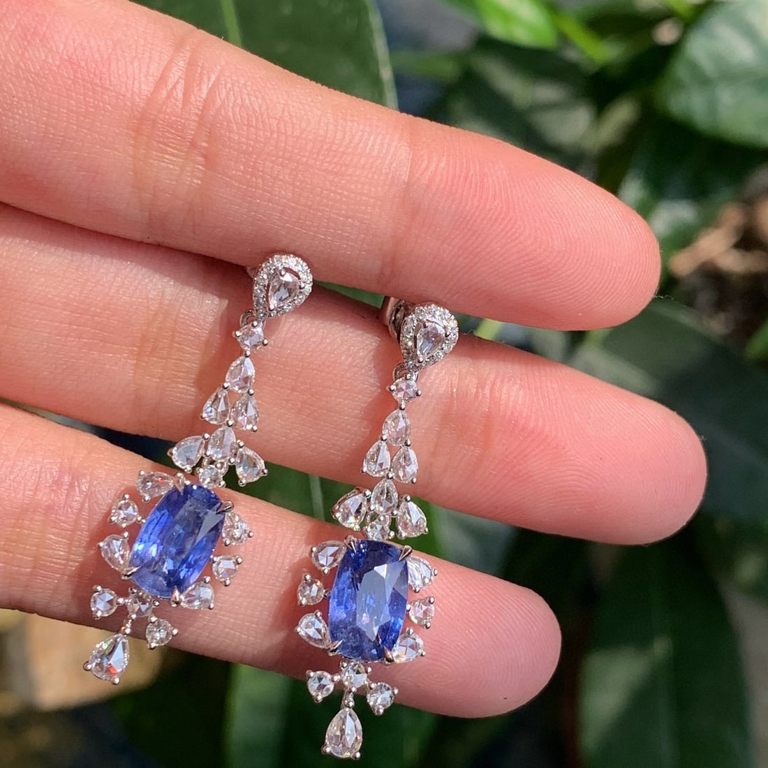 14k Gold 5.07 Ctw Natural Sapphire & Diamond Earrings - 3