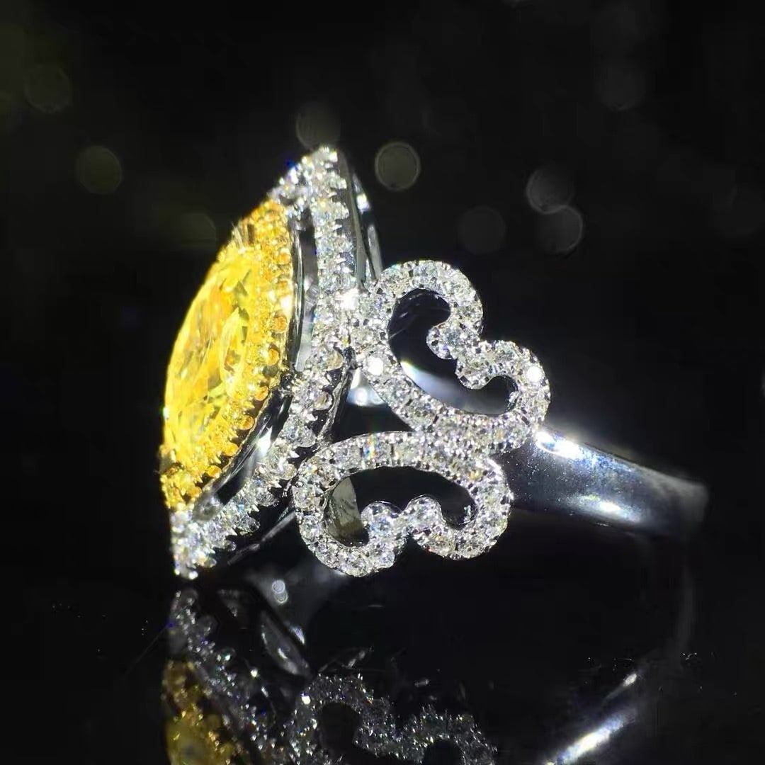 14k Gold 1.07 Ctw Natural Yellow Diamond & Diamond Ring - 2