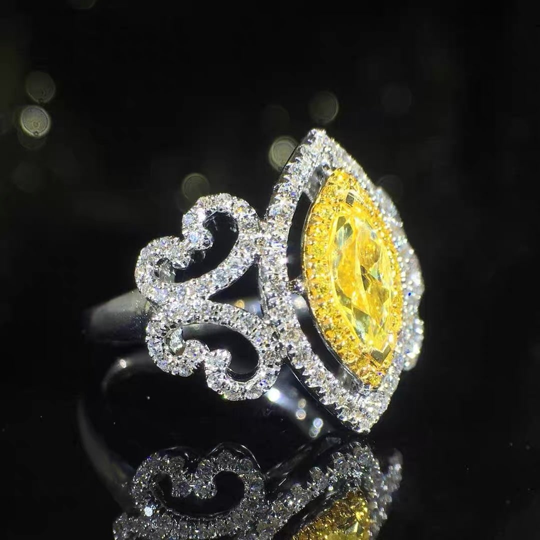 14k Gold 1.07 Ctw Natural Yellow Diamond & Diamond Ring - 3