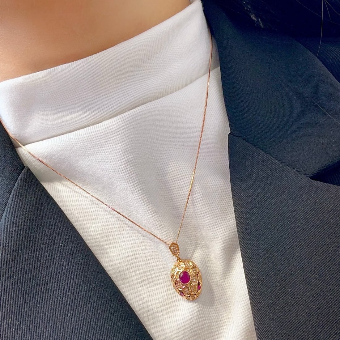 14k Gold 0.55 Ct Natural Ruby & Diamond Pendant( Without Chain ) - 6