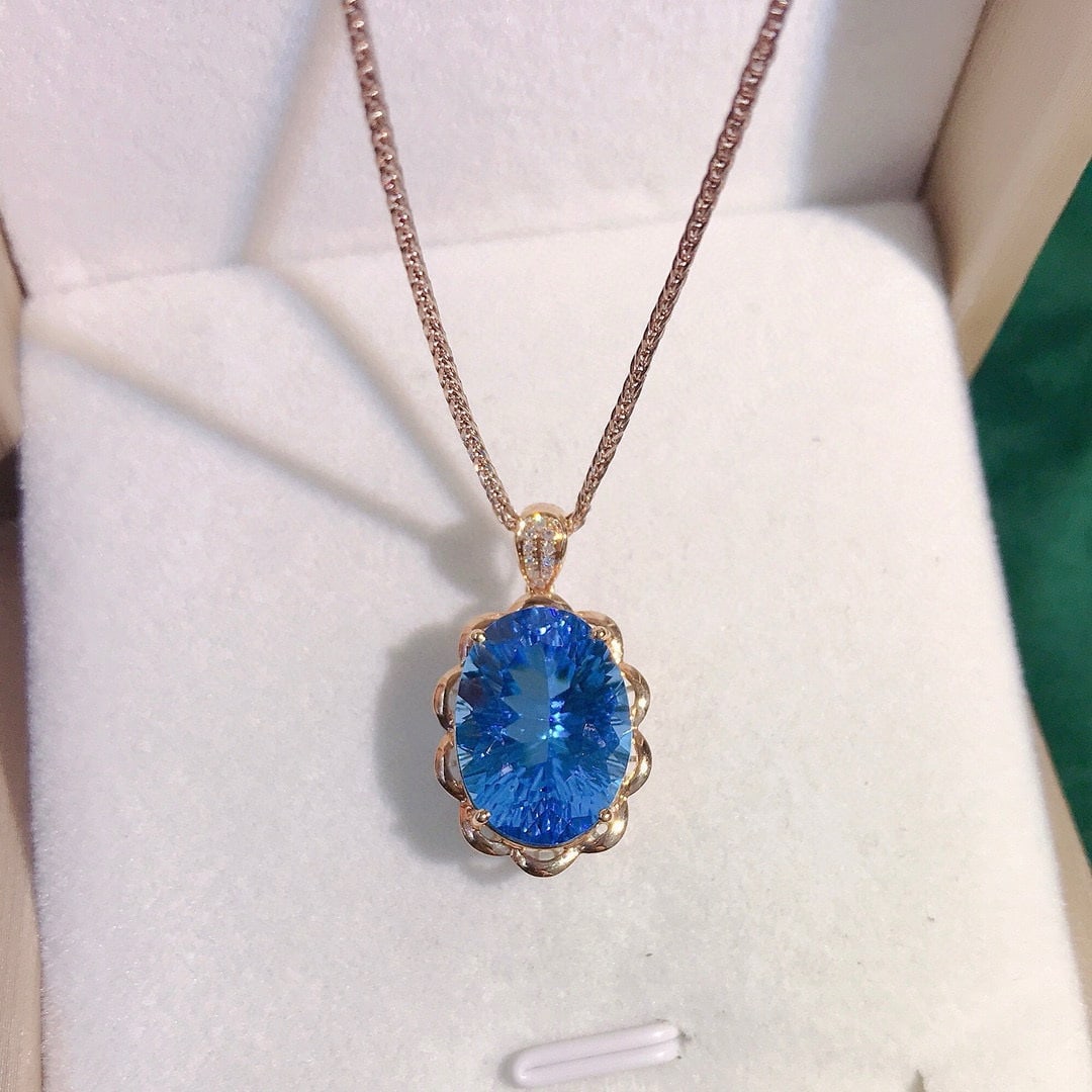 14k Gold 8.68 Ctw Natural Topaz & Diamond Pendant( Without Chain ) - 3