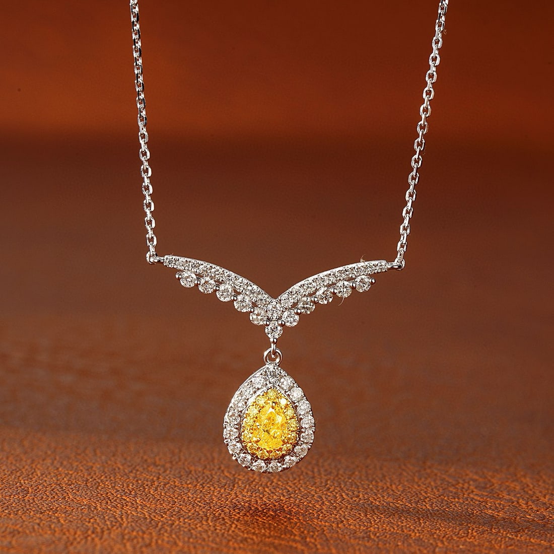 14k Gold 0.48 Ctw Natural Yellow Diamond & Diamond Necklace: Ref:230950281 // gold content:14k gold // main gemstone:yellow diamond // shape:pear // carat weight:0. 12ct // color:yellow // treatment:natural // // adjacent gemstone 2 : diamond // shape:round