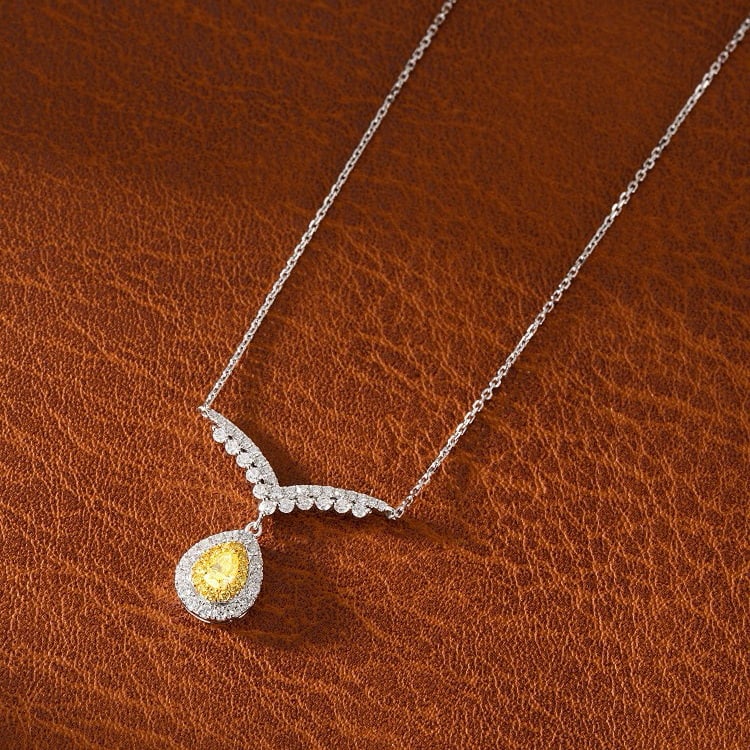 14k Gold 0.48 Ctw Natural Yellow Diamond & Diamond Necklace - 4