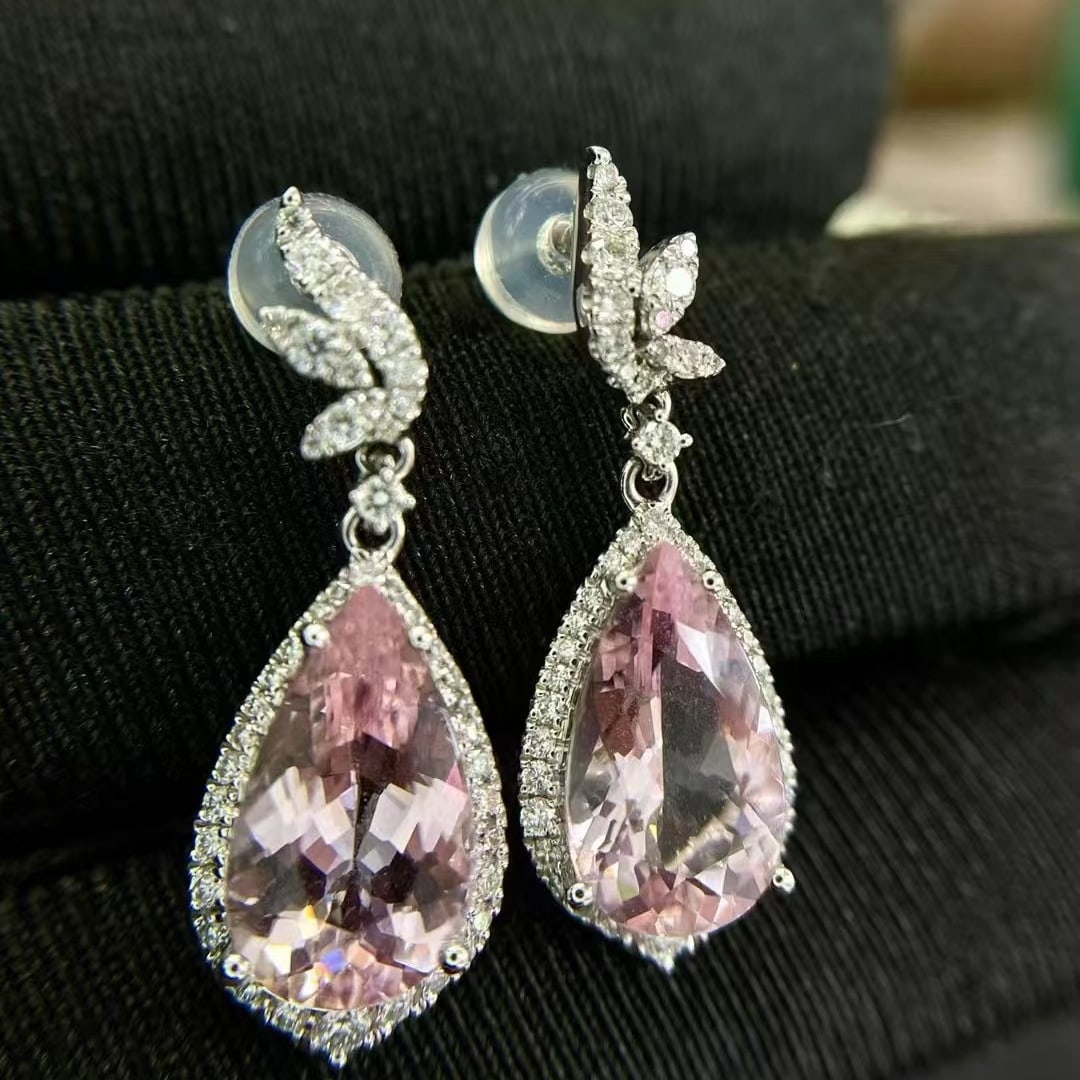 14k Gold 1.71 Ctw Natural Morganite & Diamond Earrings - 4