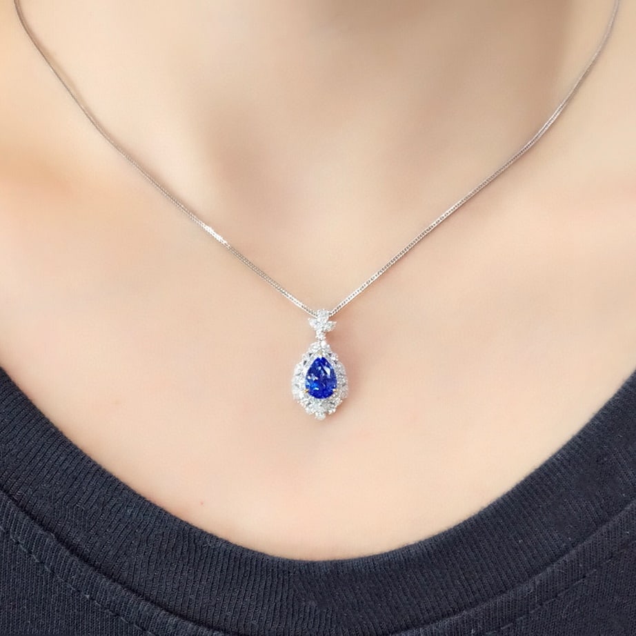 14k Gold 2.22 Ctw Natural Sapphire & Diamond Pendant( Without Chain ) - 4
