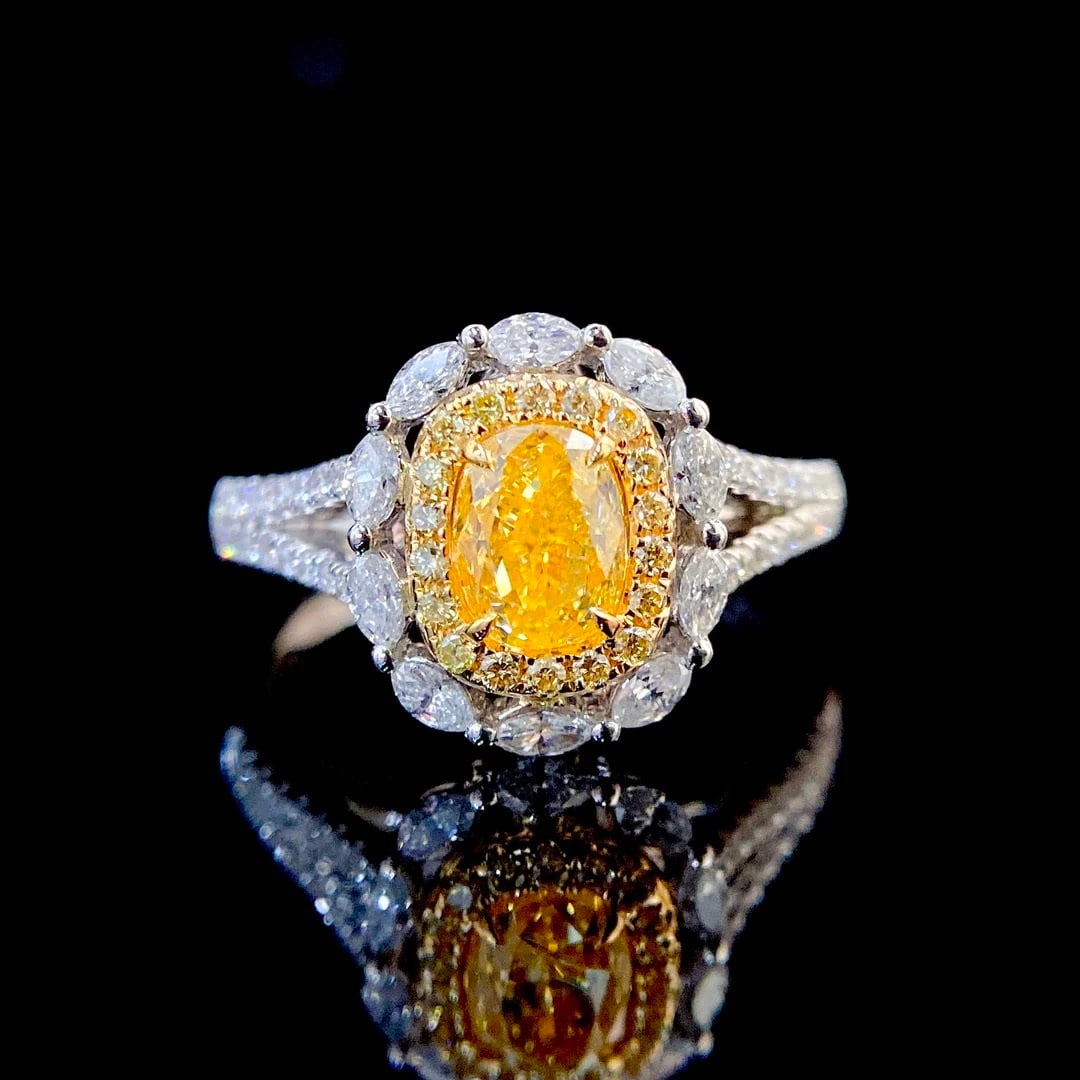 14k Gold 1.57 Ctw Natural Yellow Diamond & Diamond Ring/pendant( Without Chain ): Ref:230950303 // gold content:14k gold // ring size:7. 25us // // main gemstone:yellow diamond // shape:oval // carat weight:1. 0ct // color:yellow // treatment:natural // // adjacent gemstone 2 :
