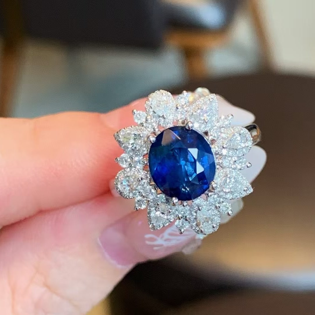 14k Gold 3.60 Ctw Natural Sapphire & Diamond Ring - 4