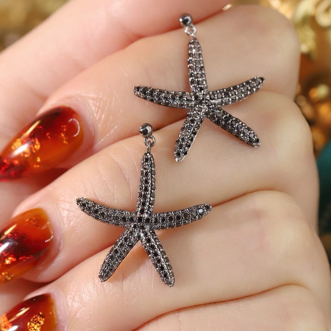 14k Gold 1.12 Ct Natural Black Diamond Earrings - 6