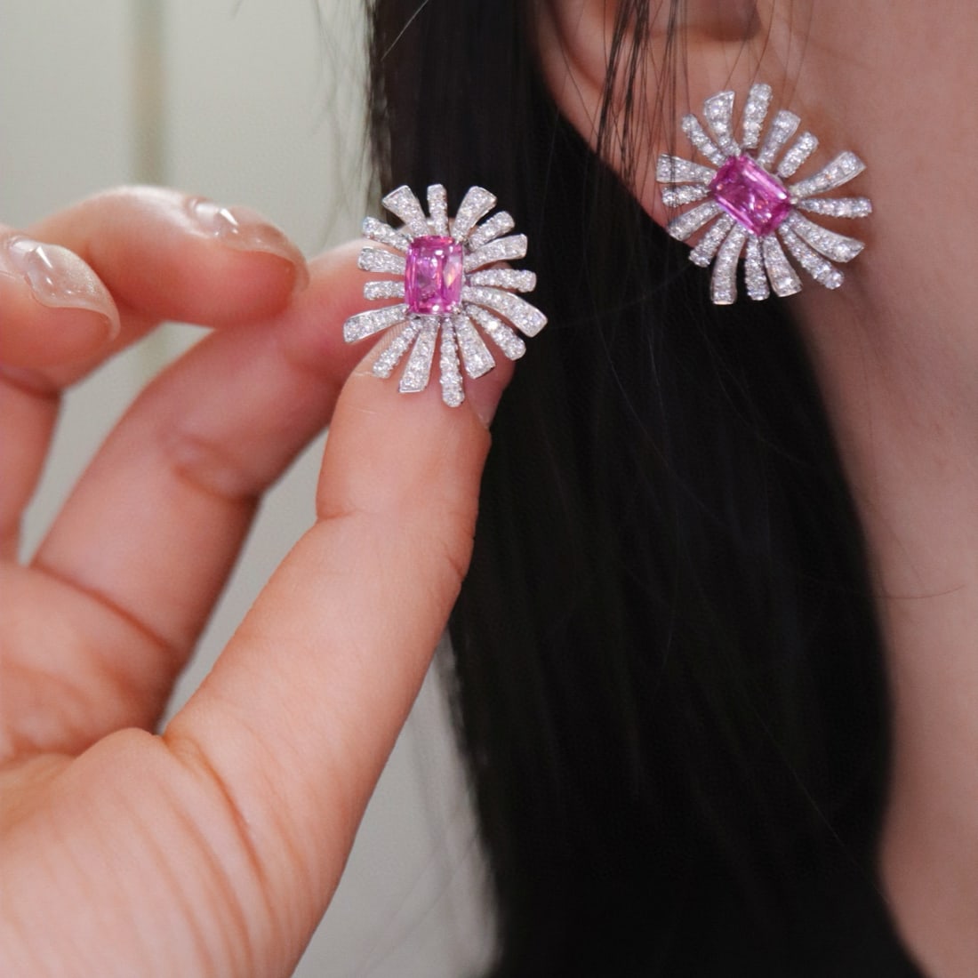 14k Gold 3.21 Ctw Natural Sapphire & Diamond Earrings - 5