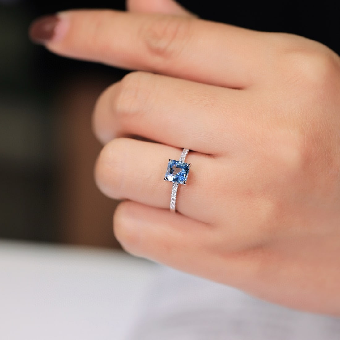 14k Gold 1.10 Ct Natural Aquamarine & Diamond Ring - 2