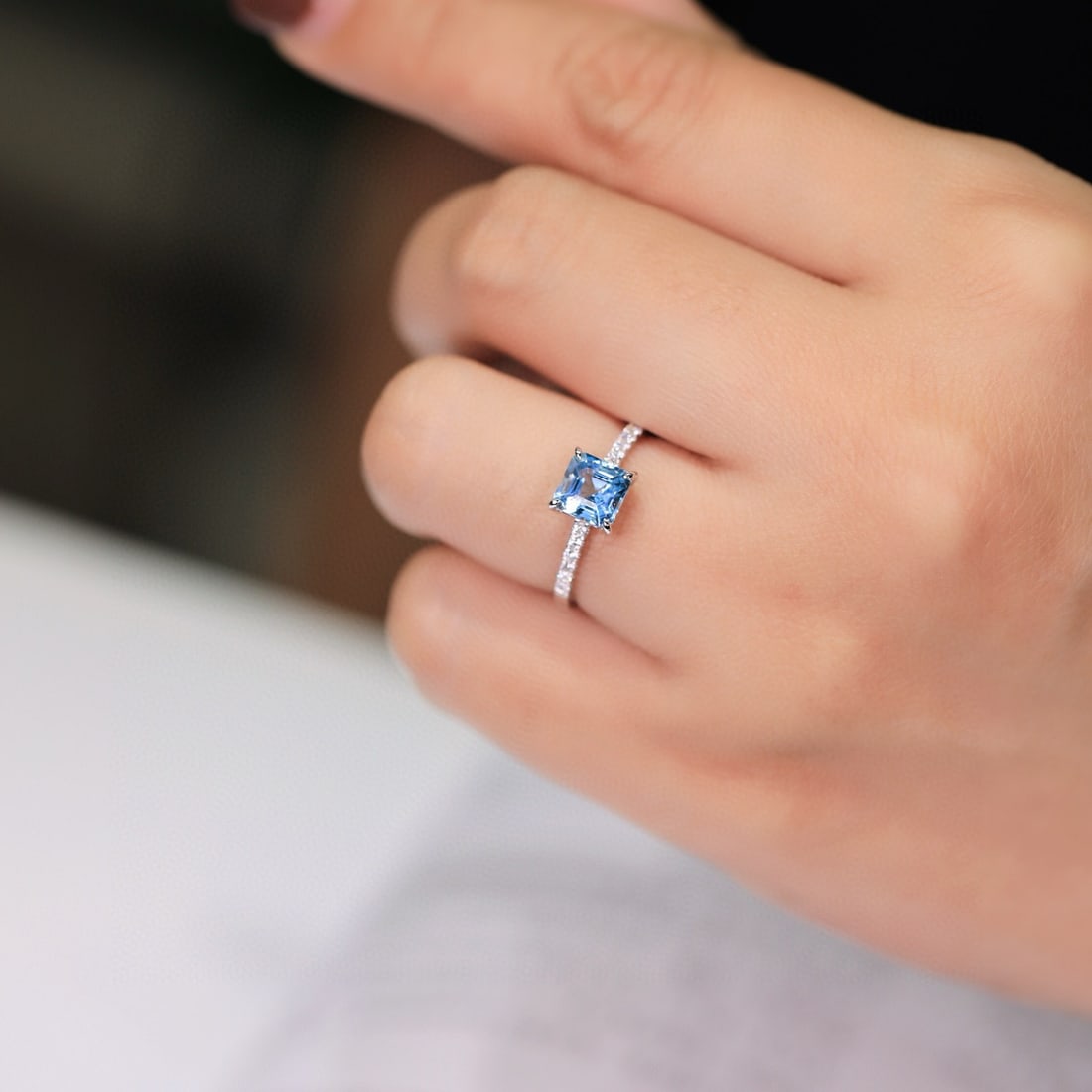 14k Gold 1.10 Ct Natural Aquamarine & Diamond Ring - 4