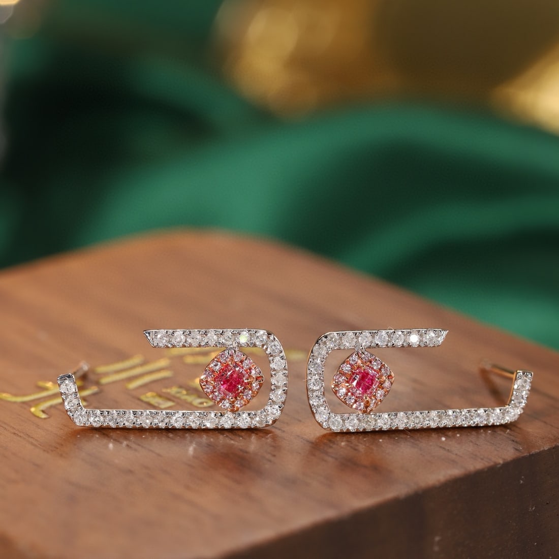 14k Gold 0.48 Ctw Natural Pink Diamond & Diamond Earrings - 2