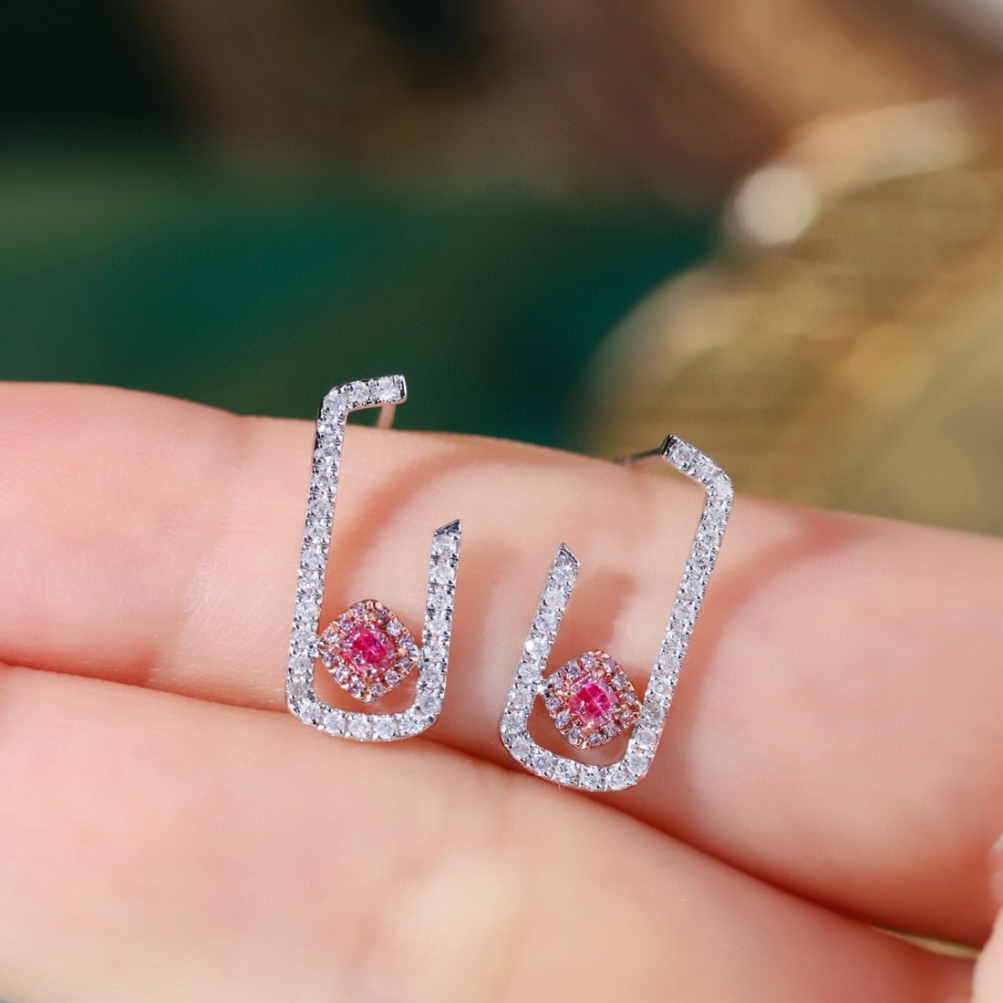 14k Gold 0.48 Ctw Natural Pink Diamond & Diamond Earrings - 7